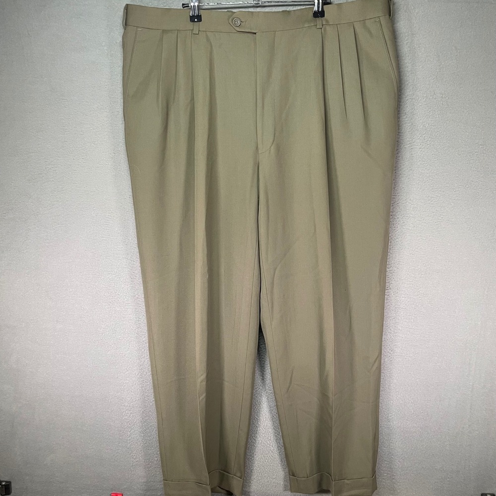 Pronto Uomo Dress Pants Mens 42 Olive Wool Pleated Classic Fit